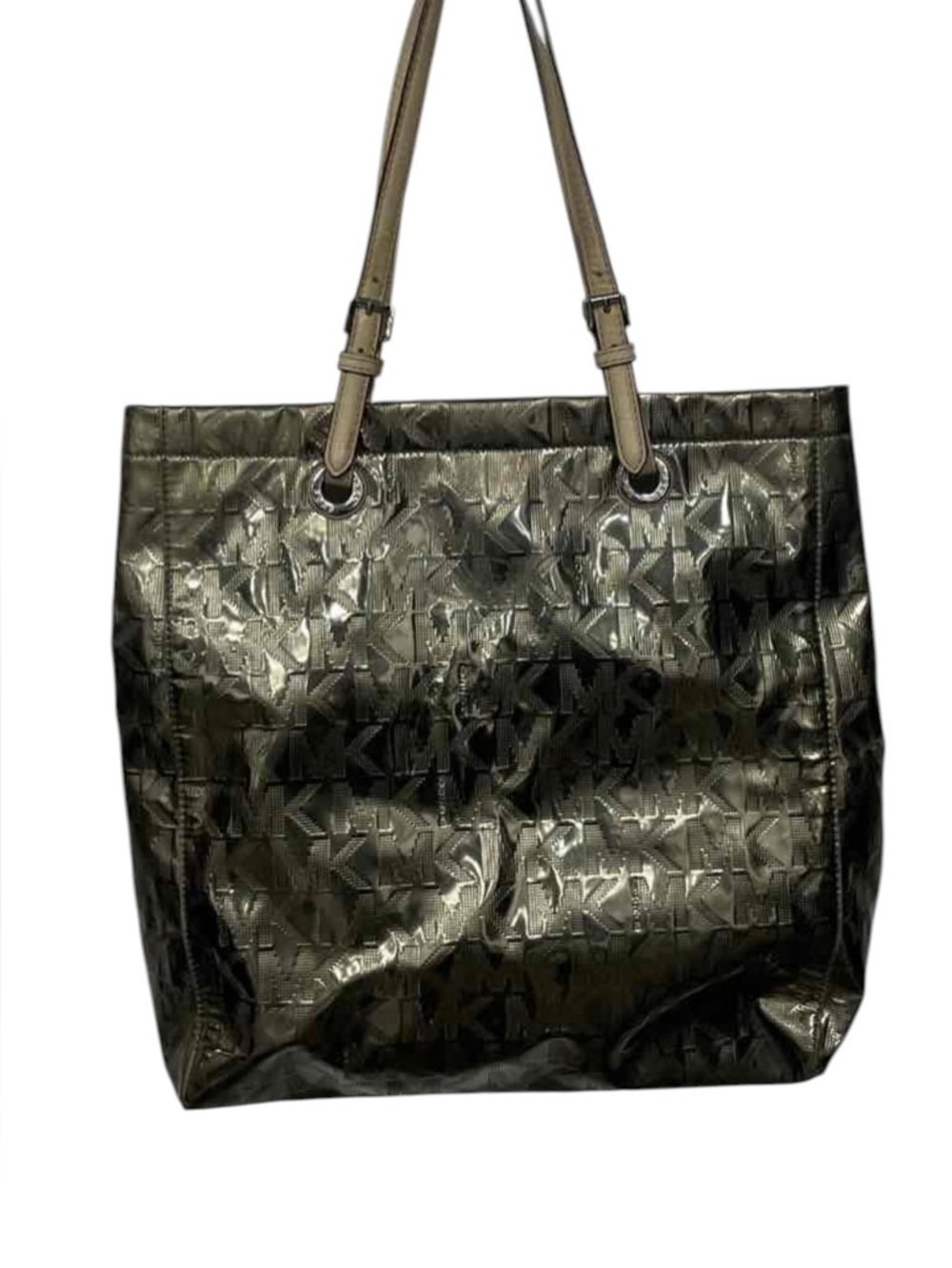 4254 Michael Kors Metallic Olive Logo Tote Bag